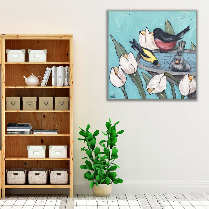 Garden Bird Bath Party I - Canvas Print Wall Art