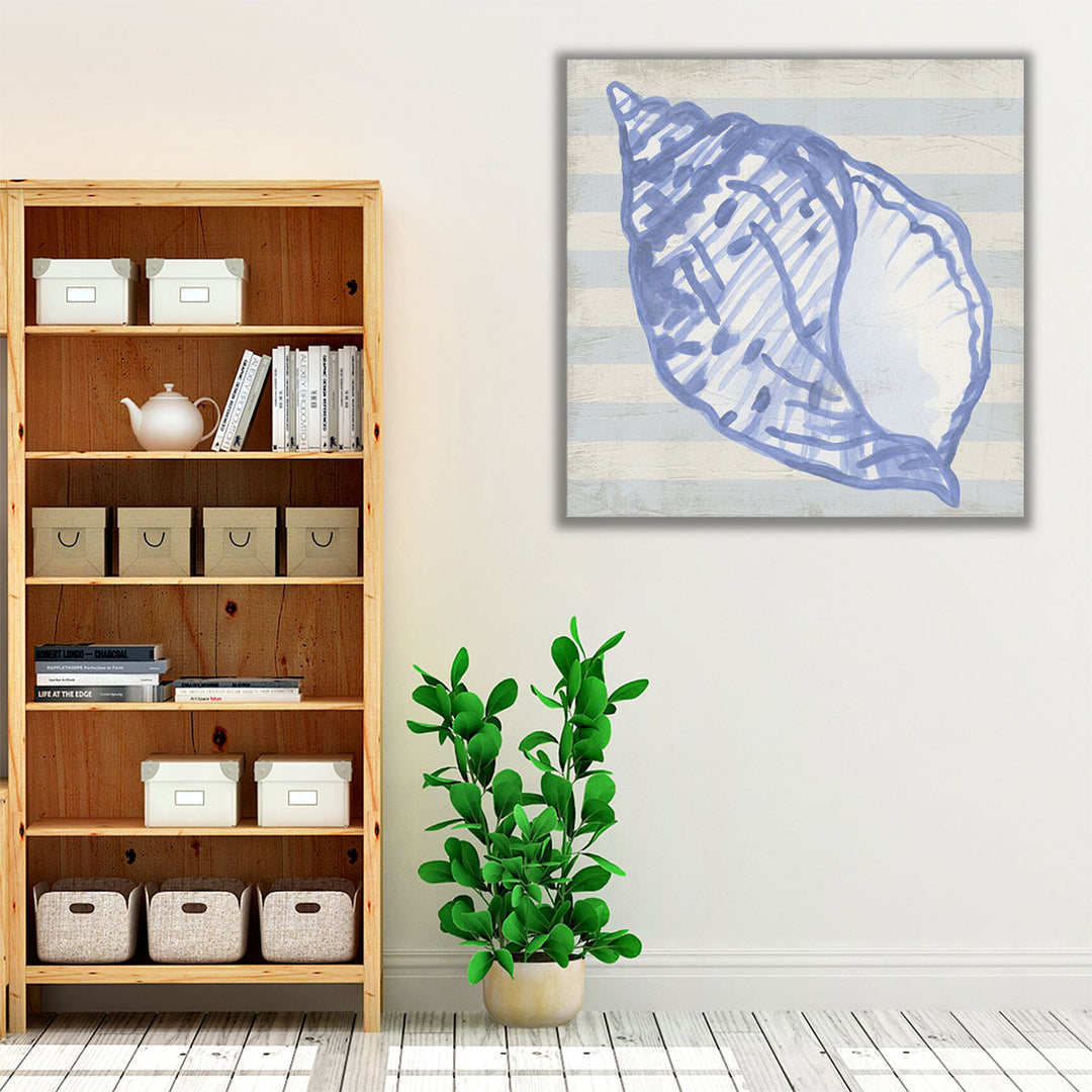 Blue Shell on Stripes I - Canvas Print Wall Art