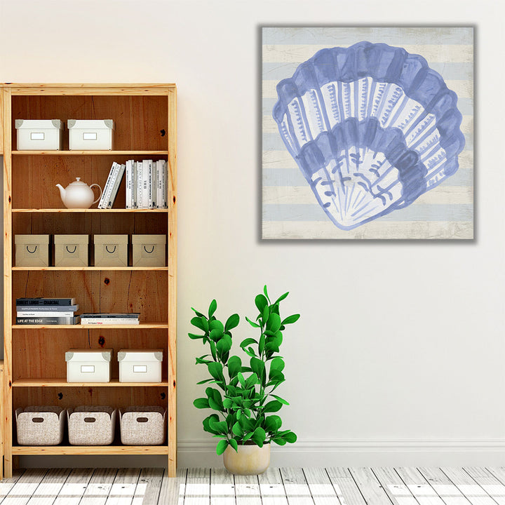 Blue Shell on Stripes II - Canvas Print Wall Art