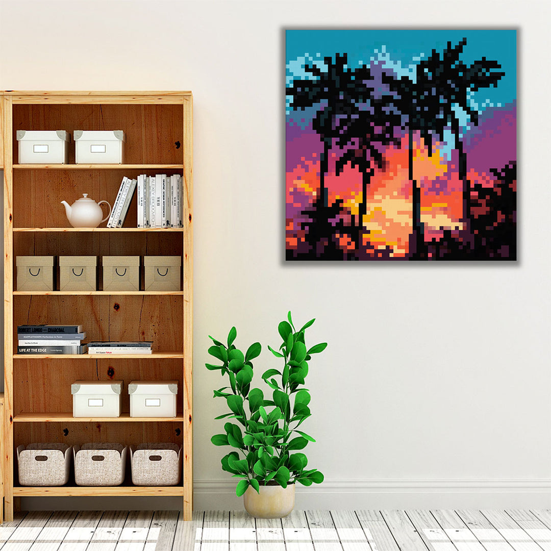 Pixel Palm Sunset I - Canvas Print Wall Art