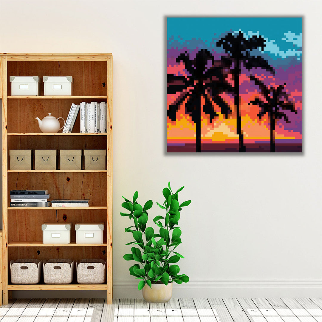 Pixel Palm Sunset II - Canvas Print Wall Art