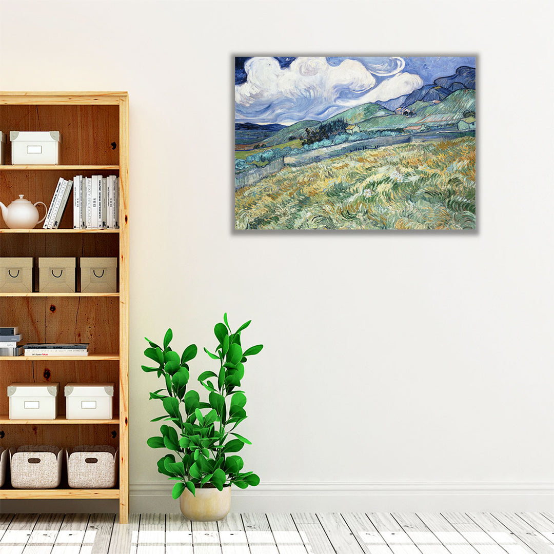 Rustic wall art with white, green, and blue tones