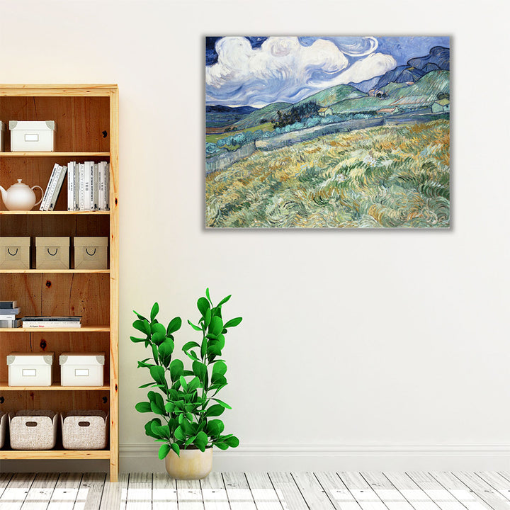 Rustic wall art with white, green, and blue tones
