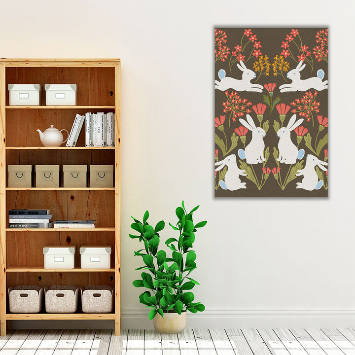 Folk Flower and Rabbit II - Canvas Print Wall Art