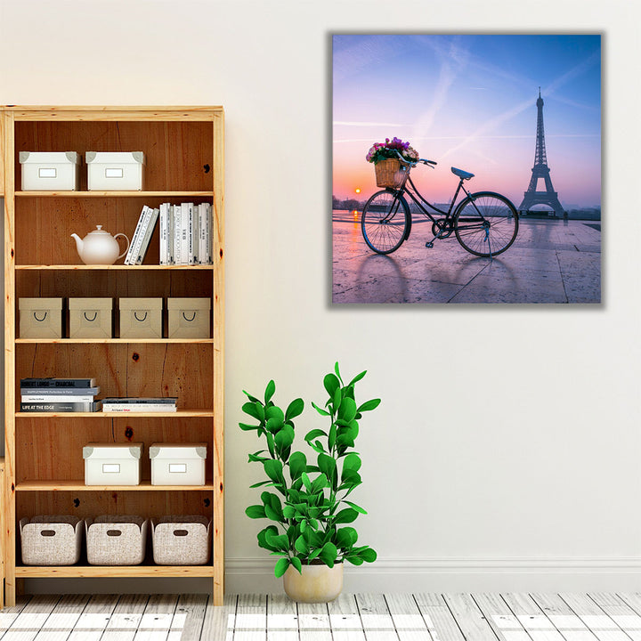 Bicycle with a Basket of Flowers - Canvas Print Wall Art