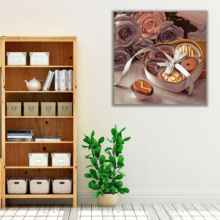 Chocolate Gift Box with Roses 1 - Canvas Print Wall Art