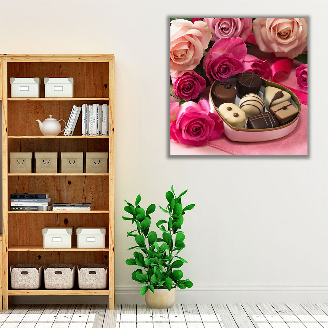 Chocolate Gift Box with Roses 2 - Canvas Print Wall Art