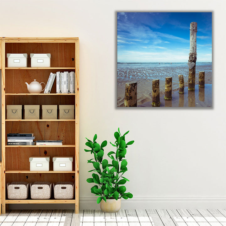 Wooden Groynes on the Beach - Canvas Print Wall Art