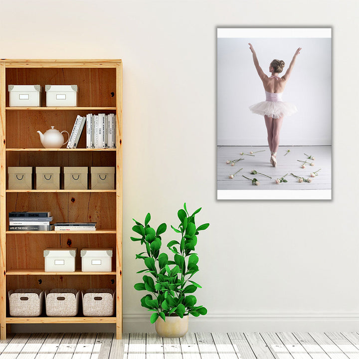 Young Ballerina Dancing with Roses on the Floor - Canvas Print Wall Art