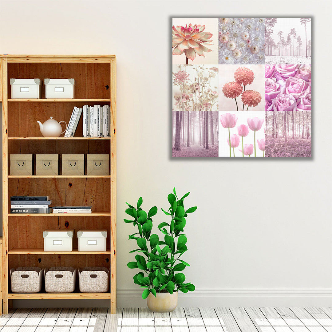 Pink Flora Collage - Canvas Print Wall Art