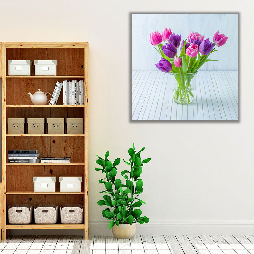 Tulip Flowers in Glass Jar - Canvas Print Wall Art