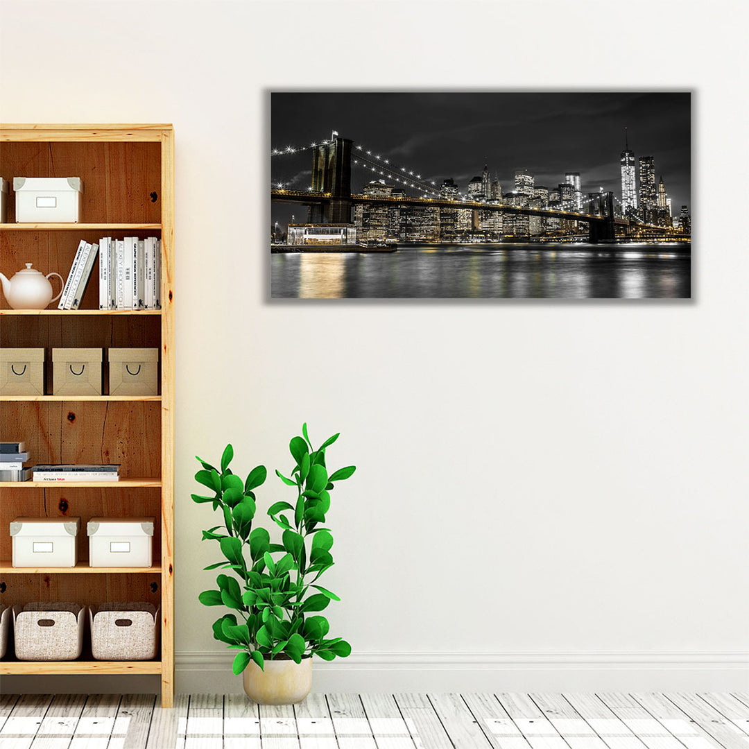 Brooklyn Bridge and Lower Manhattan Skyline at Dusk, New York - Canvas Print Wall Art