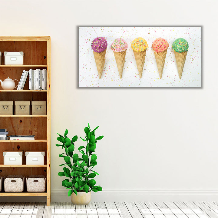 Five Ice Creams Cones in a Row - Canvas Print Wall Art