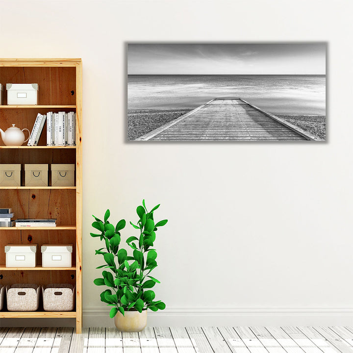 Jetty on Tranquil Beach - Canvas Print Wall Art