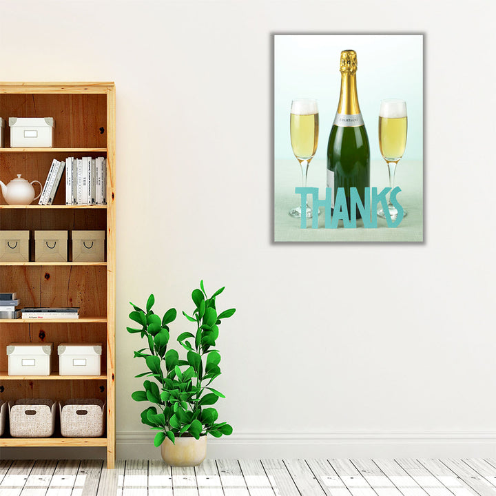 Champagne Bottle With The Letters Thanks - Canvas Print Wall Art