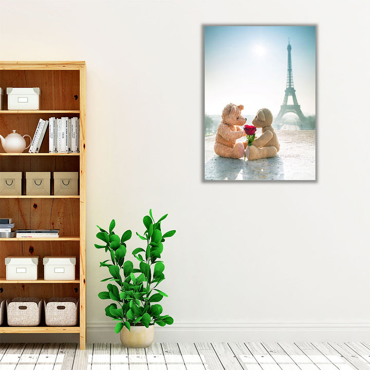 Two Teddy Bears With A Rose - Canvas Print Wall Art