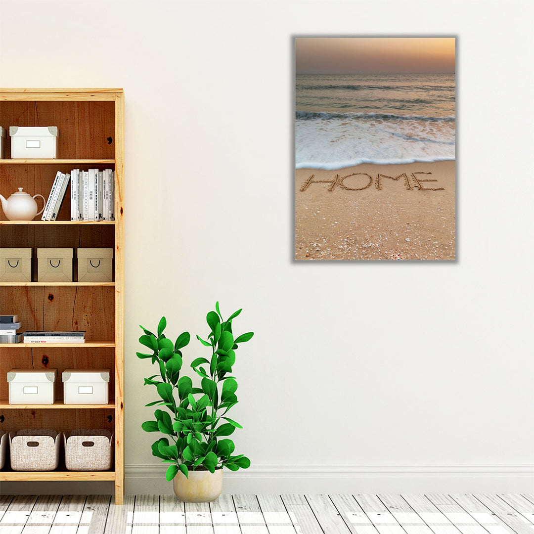 Word Home Written On Beach - Canvas Print Wall Art