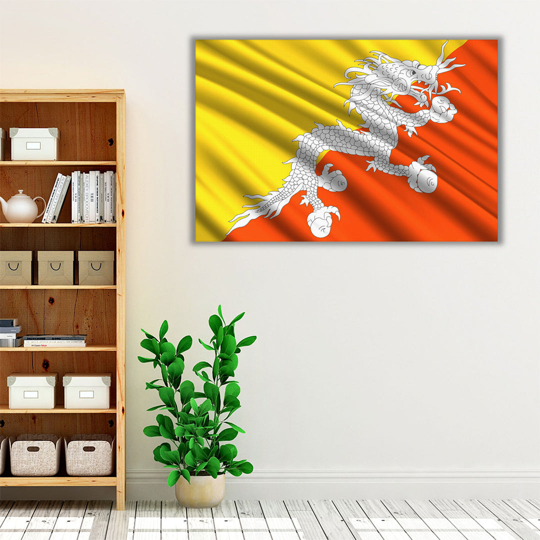 Bhutan Flag Waving - Canvas Print Wall Art