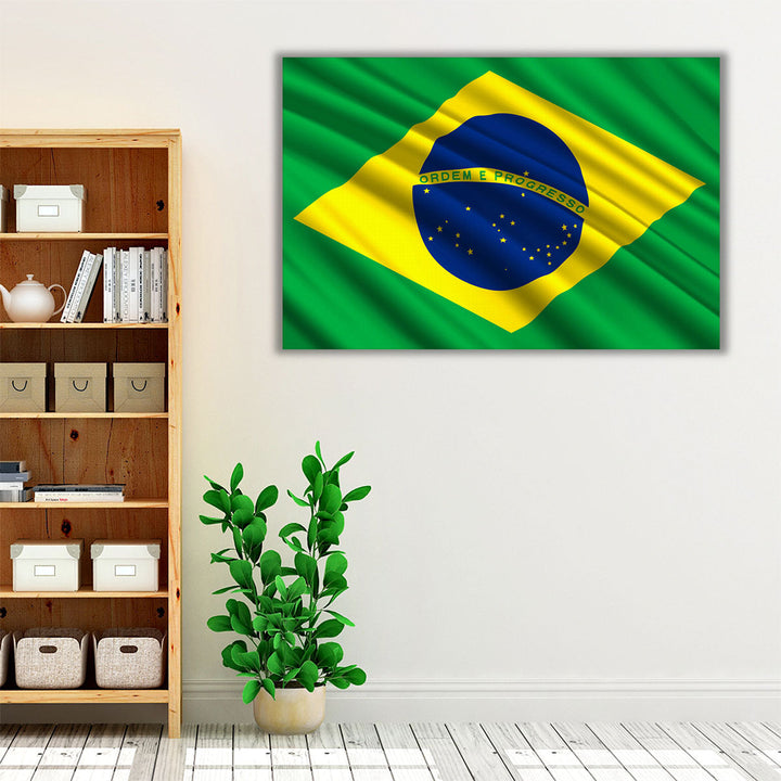 Brazil Flag Waving - Canvas Print Wall Art