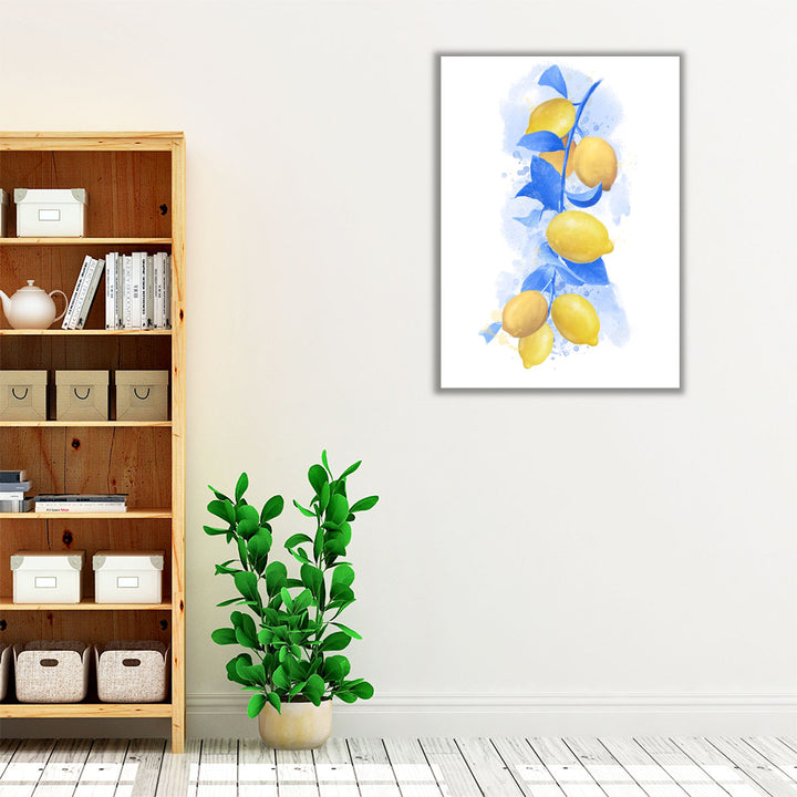 Providence Lemon Branch Blue Leaves - Canvas Print Wall Art