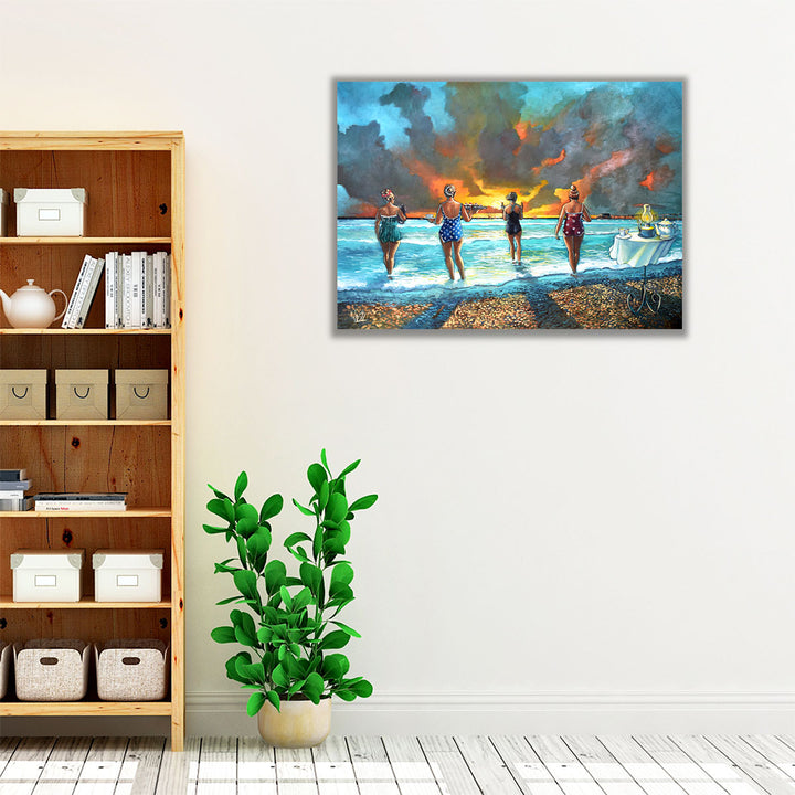 Early Morning Swim - With Cat - Canvas Print Wall Art