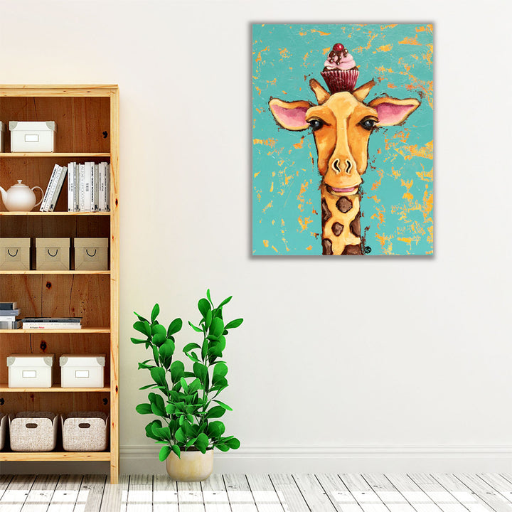 Giraffe With Cherry on Top - Canvas Print Wall Art