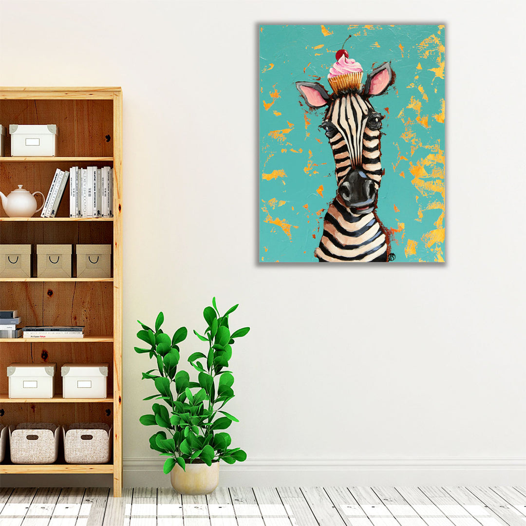 Zebra With Cherry Cupcake - Canvas Print Wall Art