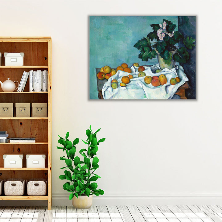 Still Life With Apples And A Pot Of Primroses - Canvas Print Wall Art