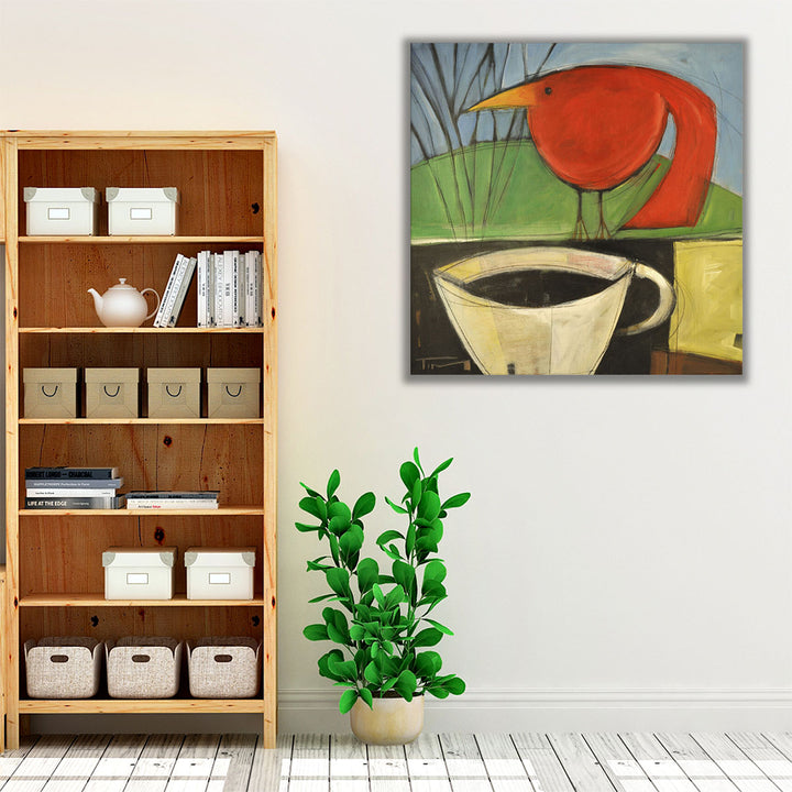 Coffee And Red Bird - Canvas Print Wall Art