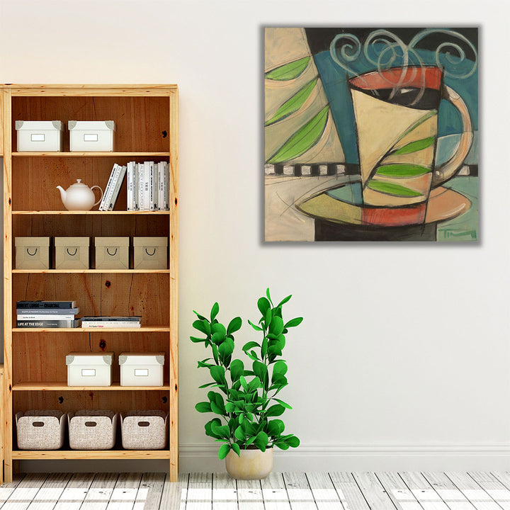 Coffee Cup With Leaves - Canvas Print Wall Art