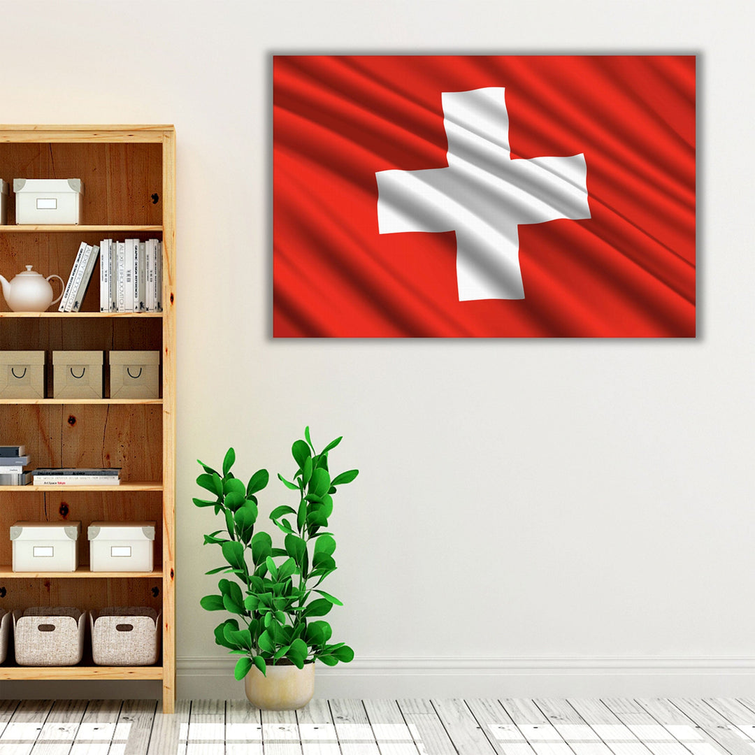 Switzerland Flag Waving - Canvas Print Wall Art