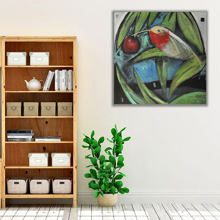 Humming Bird And Cherry - Canvas Print Wall Art