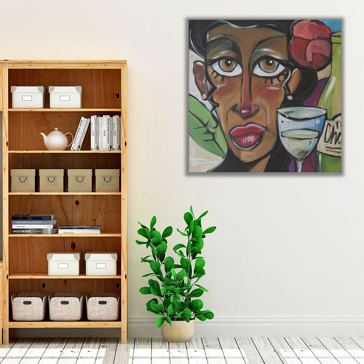 Island Girl With Wine - Canvas Print Wall Art