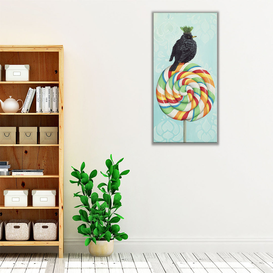 Chonky Bird on a Lollipop - Canvas Print Wall Art