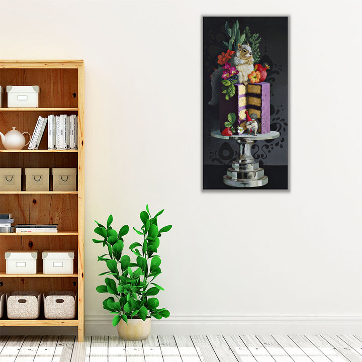 Purple Cake Squirrels - Canvas Print Wall Art