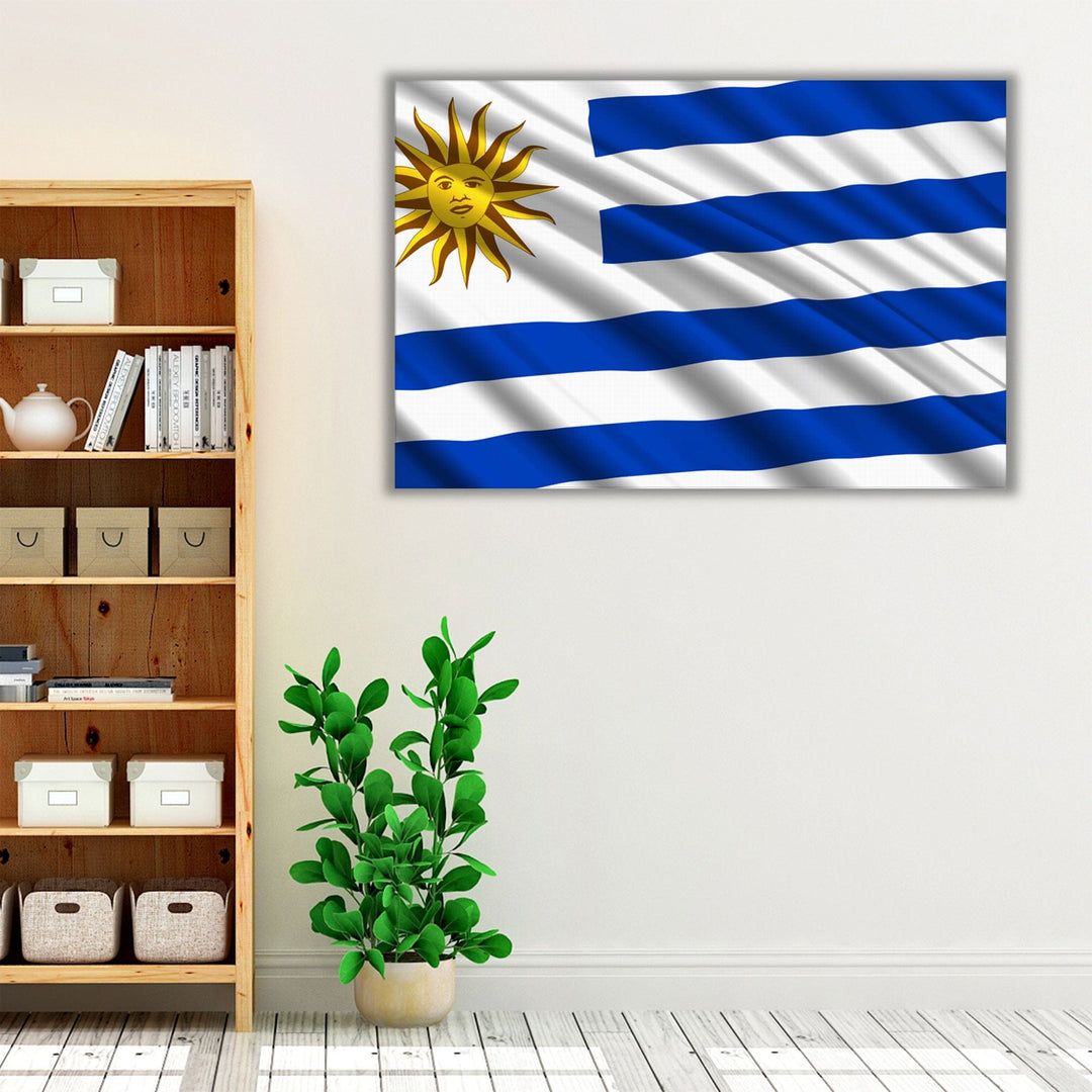 Uruguay Flag Waving - Canvas Print Wall Art