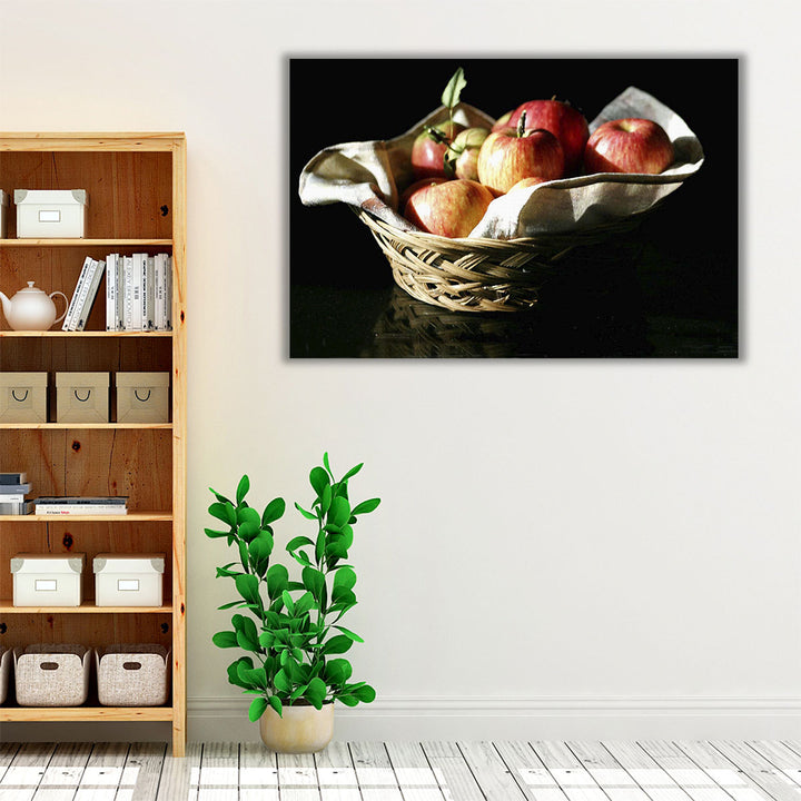 Black background apple still life