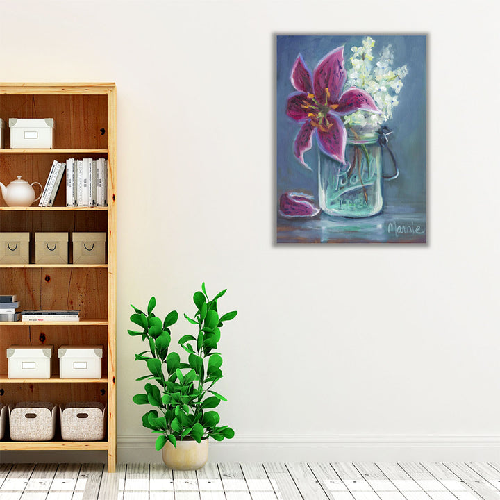 purple kitchen décor – vibrant jar of flowers