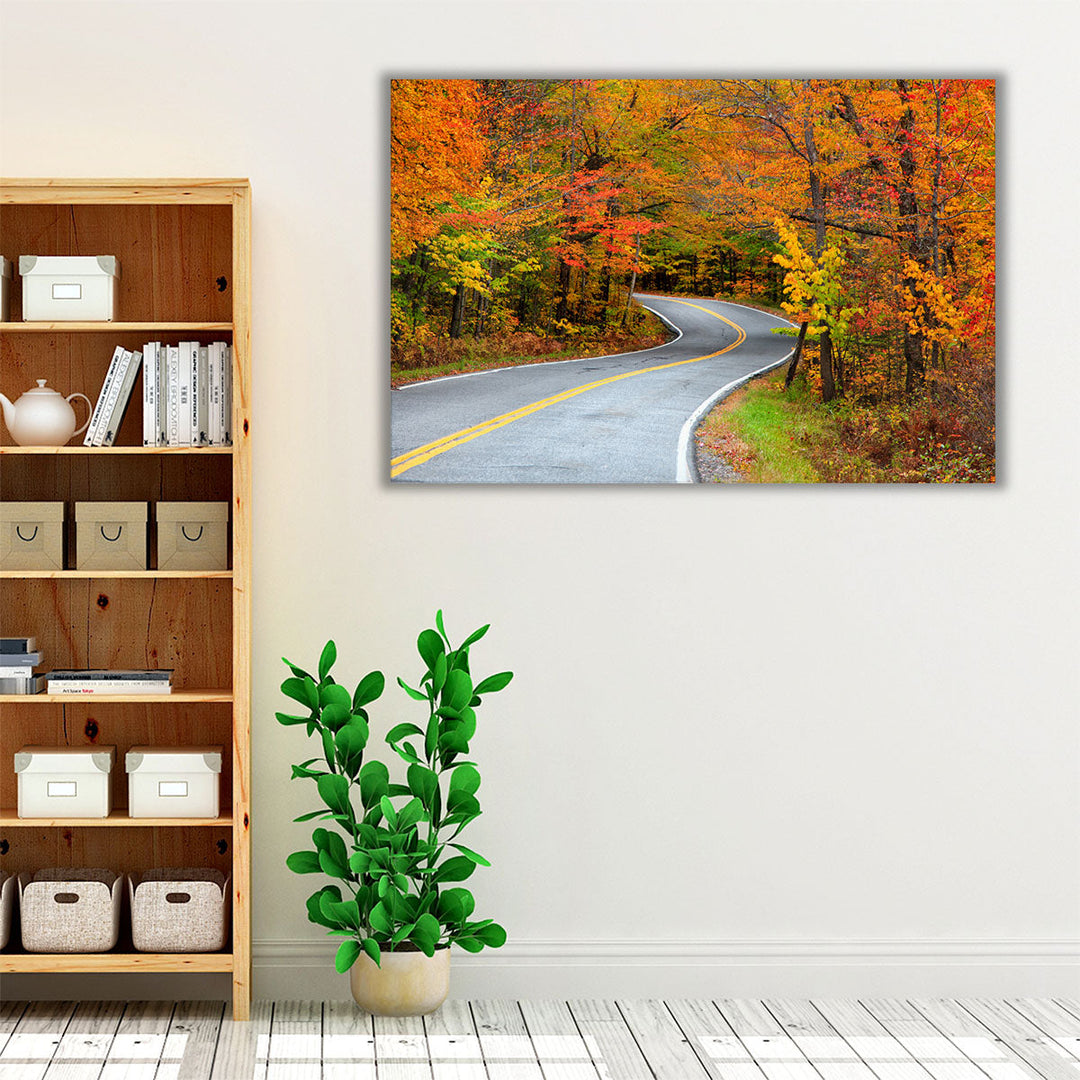 Beautiful Rural Vermont Drive in Autumn Time - Canvas Print Wall Art