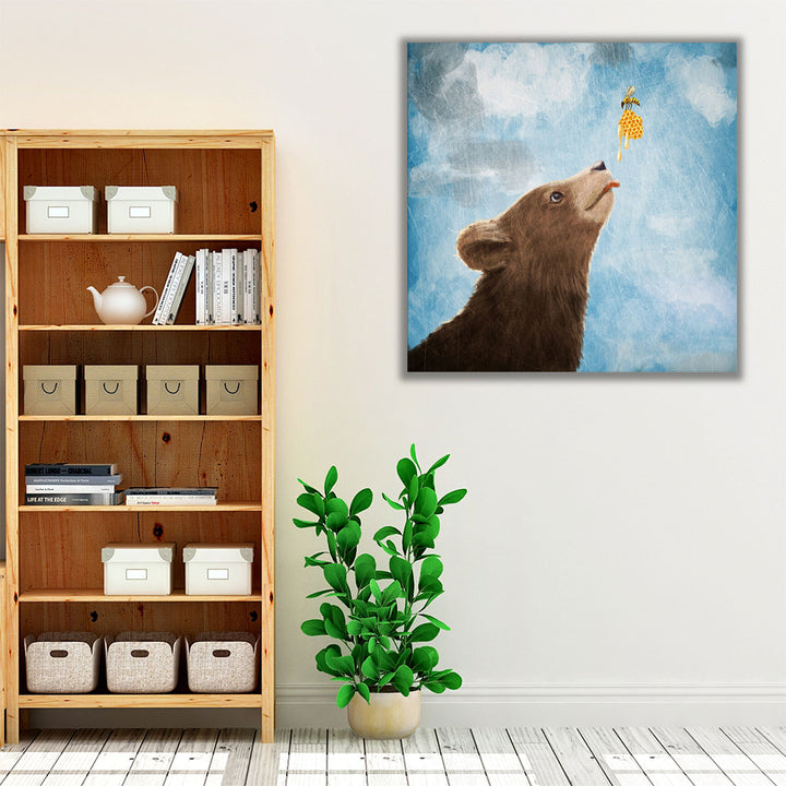 Bear Cub and Bee with Honeycomb - Canvas Print Wall Art