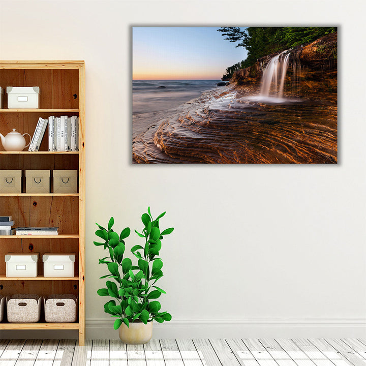 Waterfall at Pictured Rocks National Lakeshore, Lake Superior - Canvas Print Wall Art