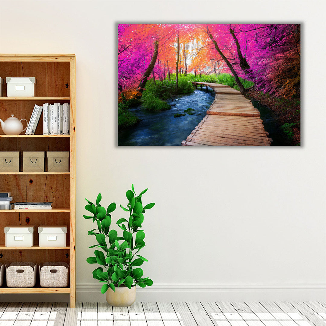 Wooden Path Trail in Plitvice Lakes National Park, Croatia - Canvas Print Wall Art