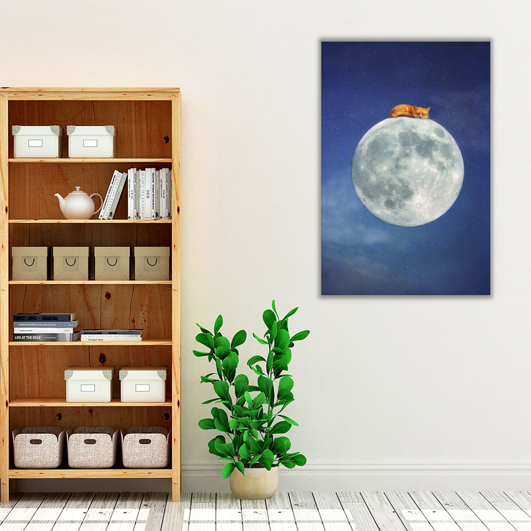 Fox Sleeping On Moon - Canvas Print Wall Art