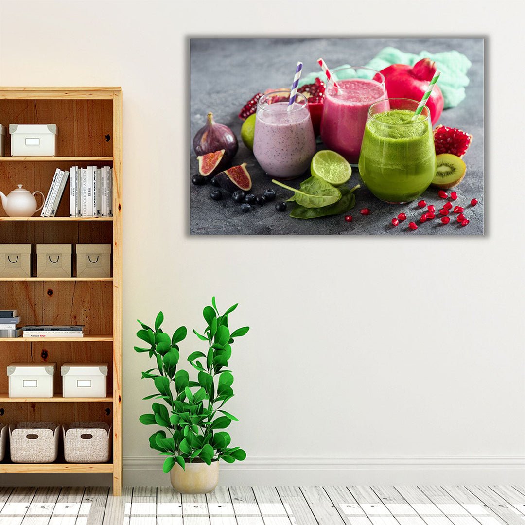 Colorful Smoothies & Fruits - Canvas Print Wall Art