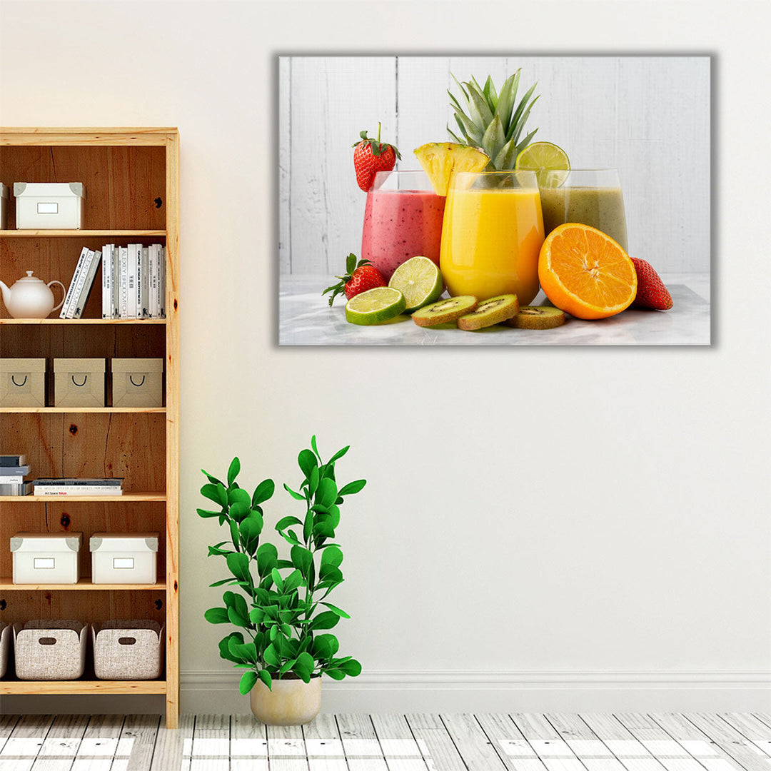 Fruit Smoothies with Their Ingredients - Canvas Print Wall Art