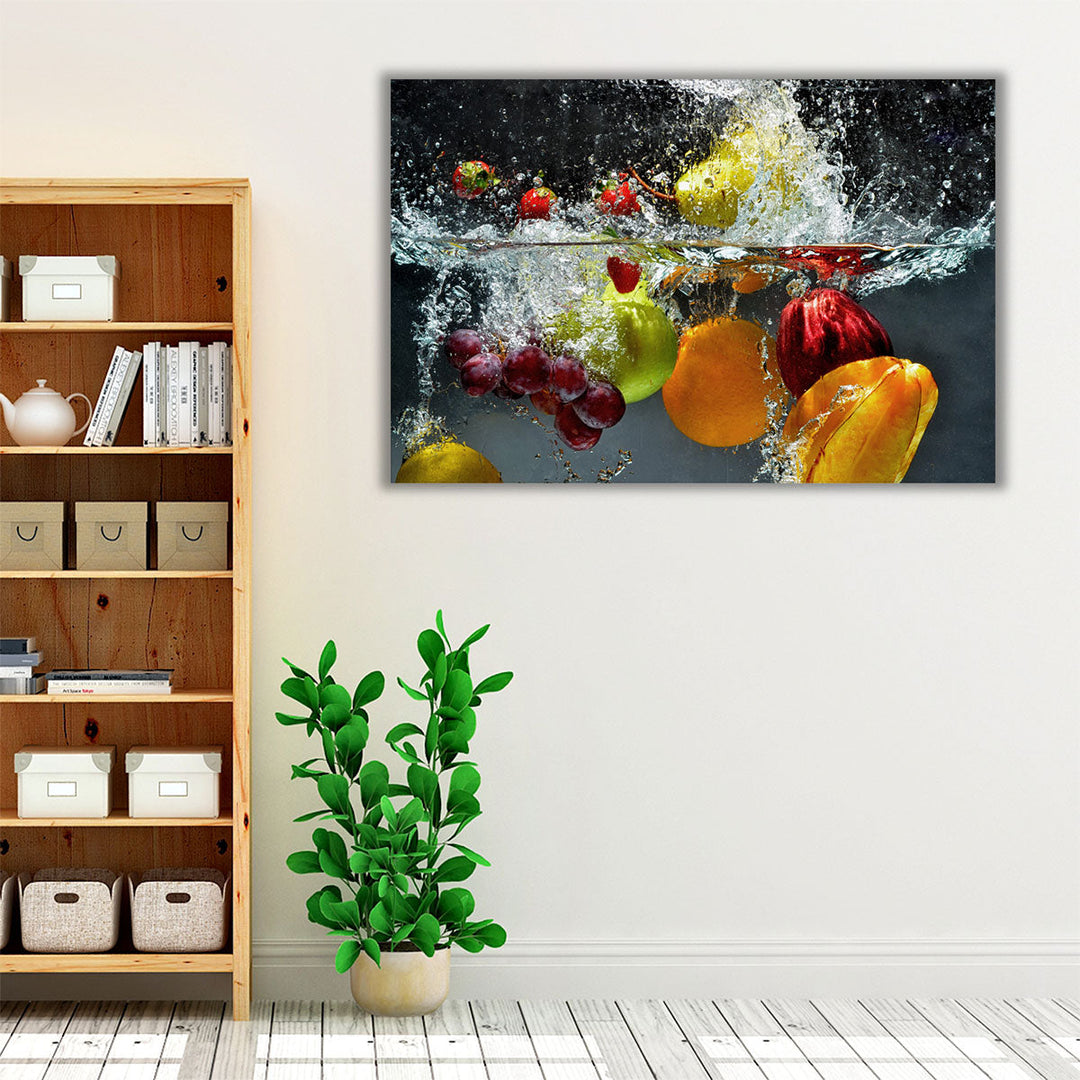 Splashing Fruits on Water - Canvas Print Wall Art