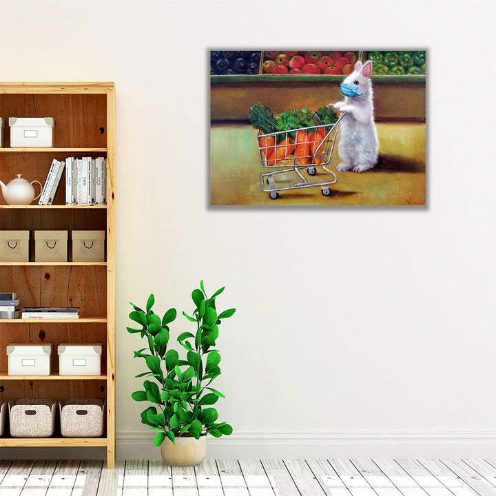 White kitchen wrapped canvas rabbit art
