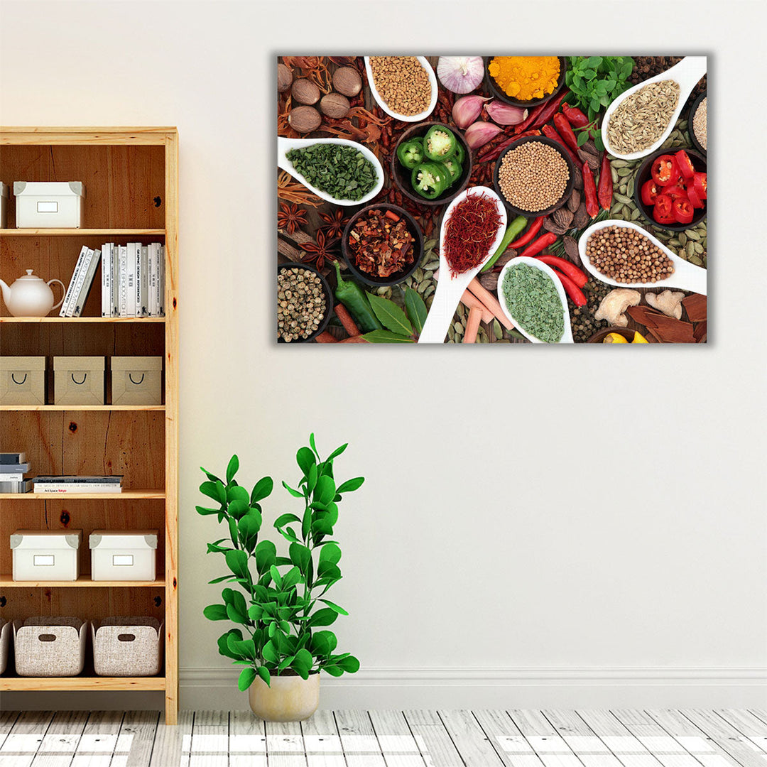 Spice and Herb Collection Forming an Abstract Background - Canvas Print Wall Art