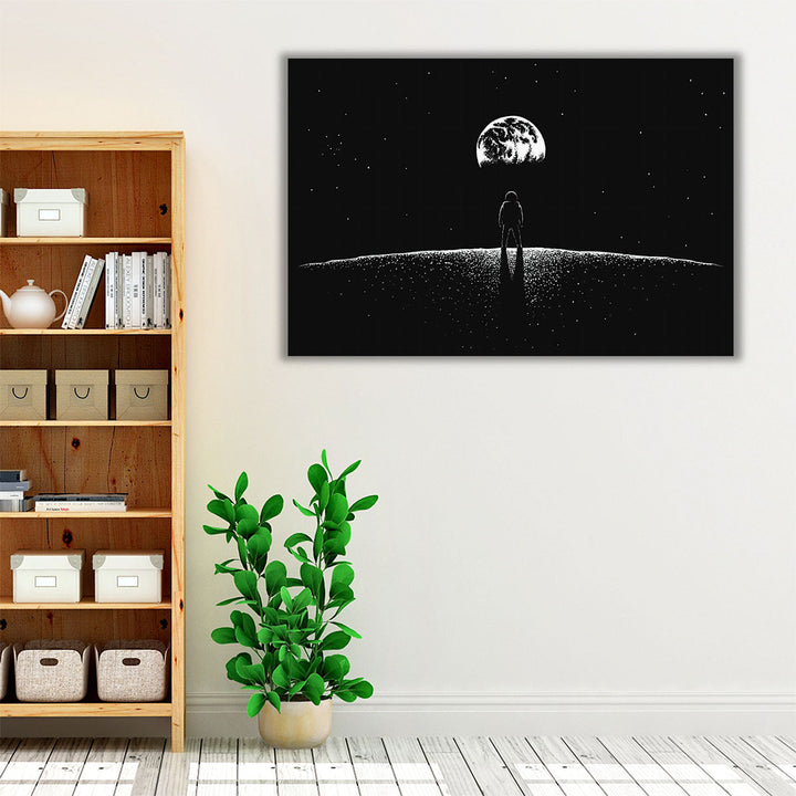 Astronaut Looking at Earth From Moon - Canvas Print Wall Art