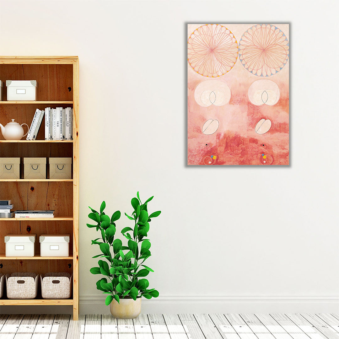 living room wall art – red-accented geometric motif